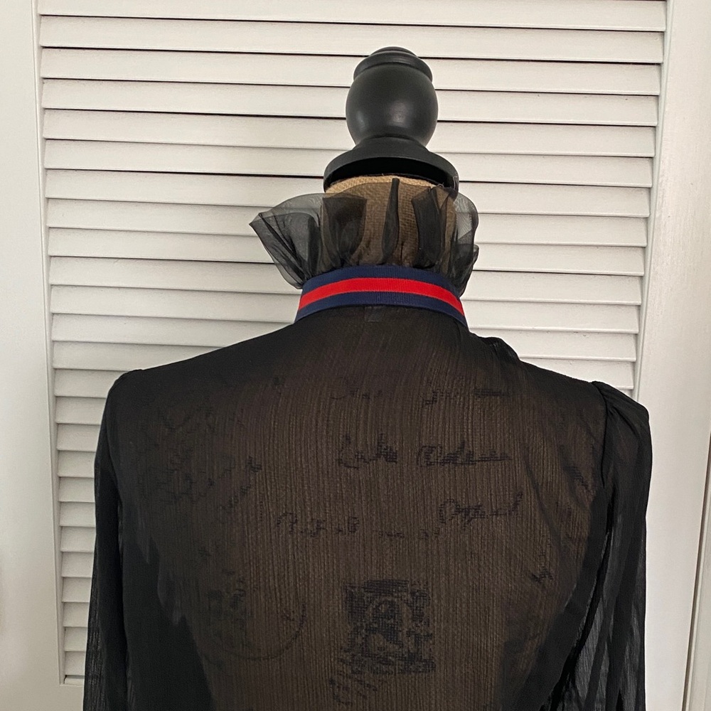 Black Sheer Blouse with Red and Blue Accents - Picture 3 of 5